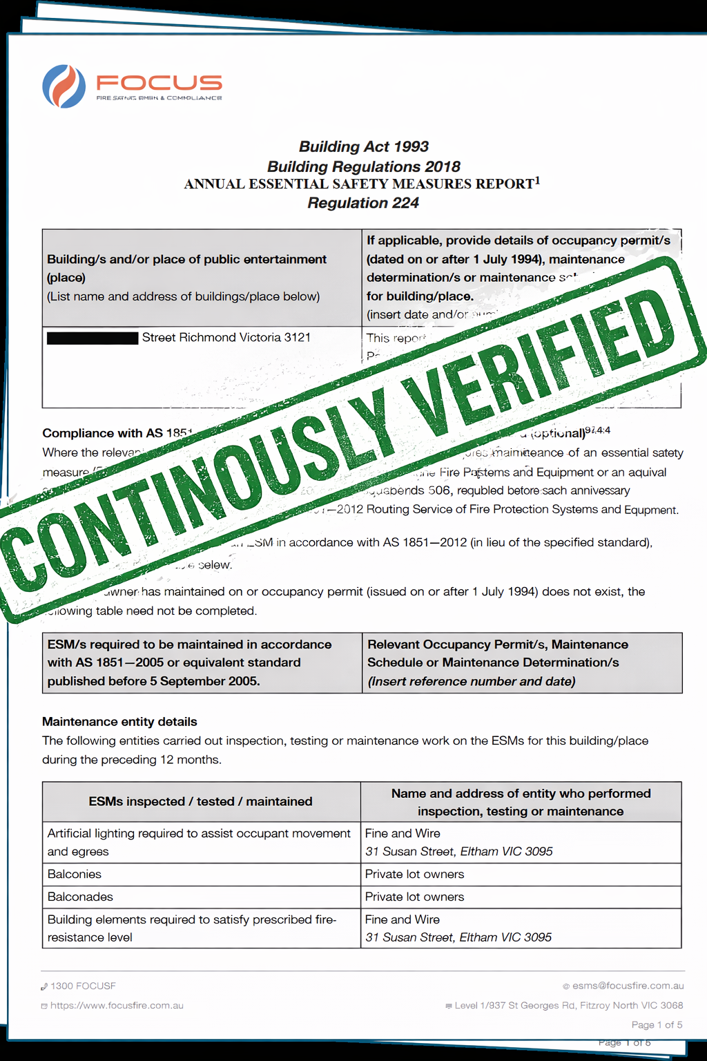 Verified essential safety measures report